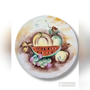 Vintage Hand-Painted ENESCO Fruit Plate Signed by Y. Takimoto Kitchen Decor